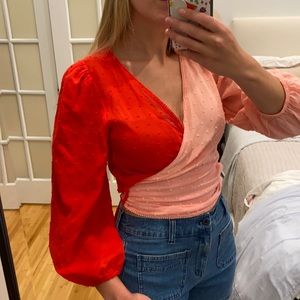 FarmRio Colorblcok Wrap Top NWOT